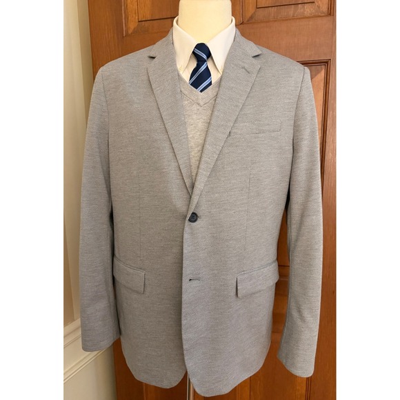 Banana Republic Tailored Slim Fit Blazer Men 44R Gray Textured Sport Coat Jacket - Picture 3 of 16